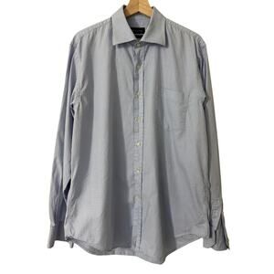 Massimo Dutti Blue and White Plaid Button Down Shirt Size‎ Large (READ)